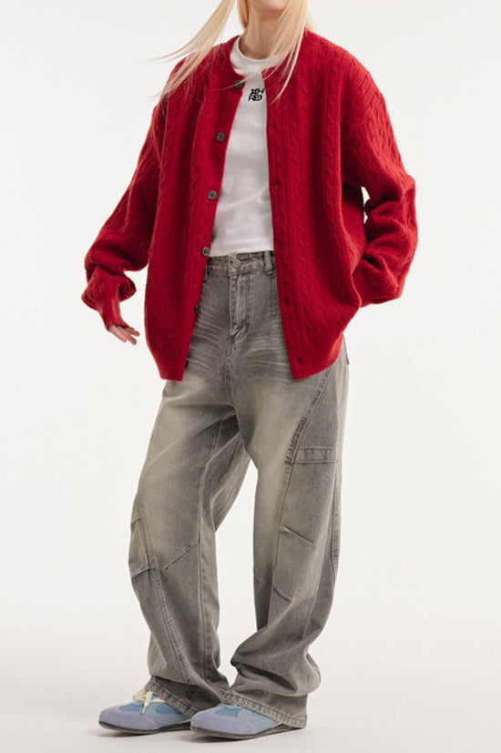 Relaxed Fit Cable Cardigan