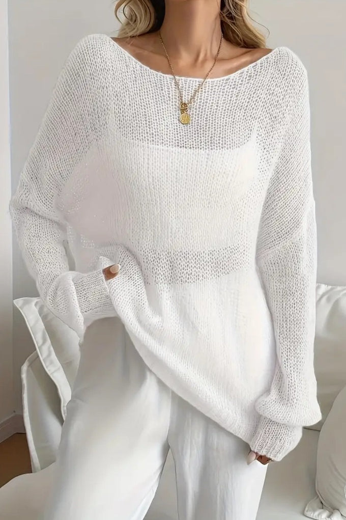 Sheer Wide Neck Open Knit Sweater