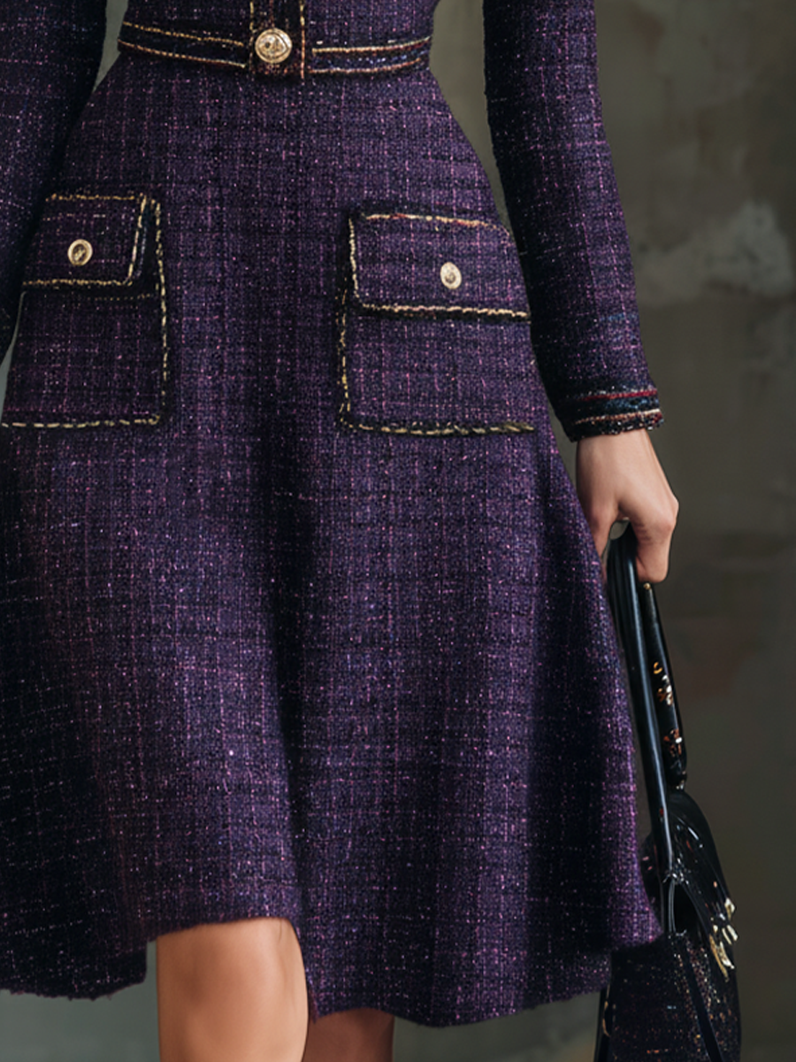 Vintage Buttons Chanel Style  Tweed Midi Dress