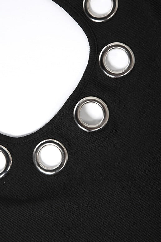 Grommet Halter Neck Bodycon Mini Dress