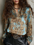 Sky Blue & Gold Luxurious Baroque Scroll Print Shirt