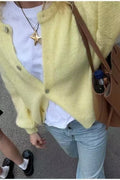 Candy Color Crew Neck Button Knit Cardigan