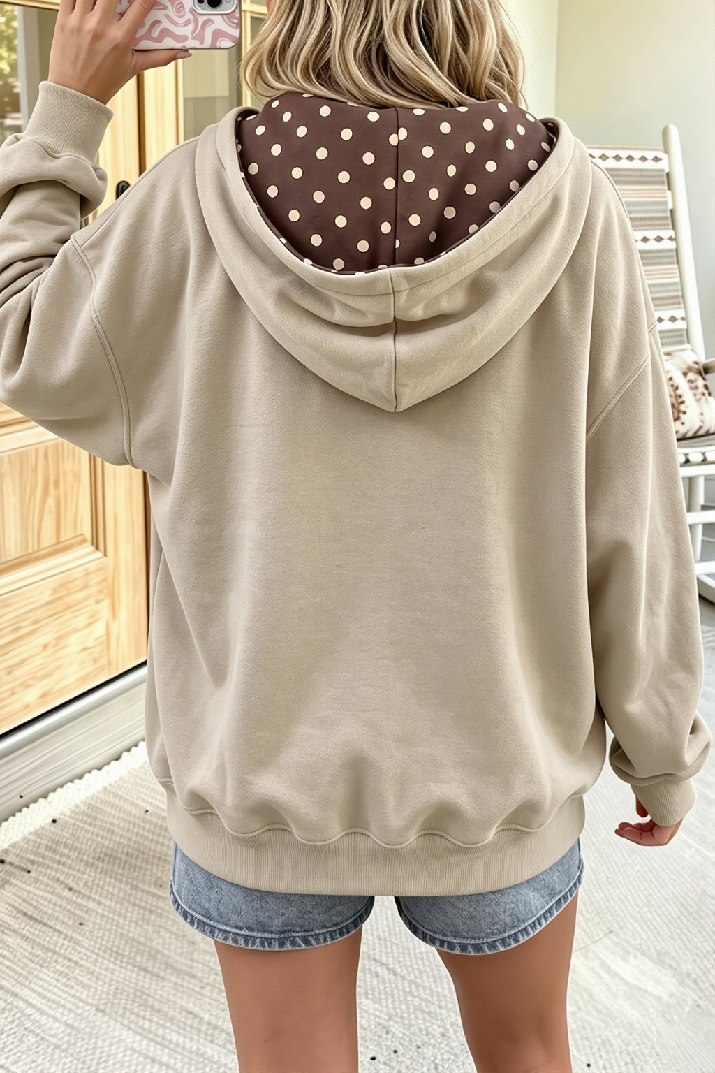 Polka Dot Lined Oversized Zip Hoodie