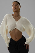Twist Front Cropped V Neck Knit Sweater