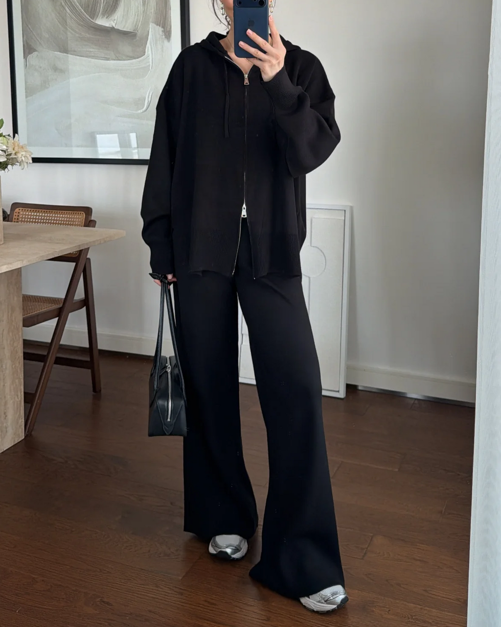 Knit Zip-Up Hoodie and Wide-Leg Pants Two-Piece Set