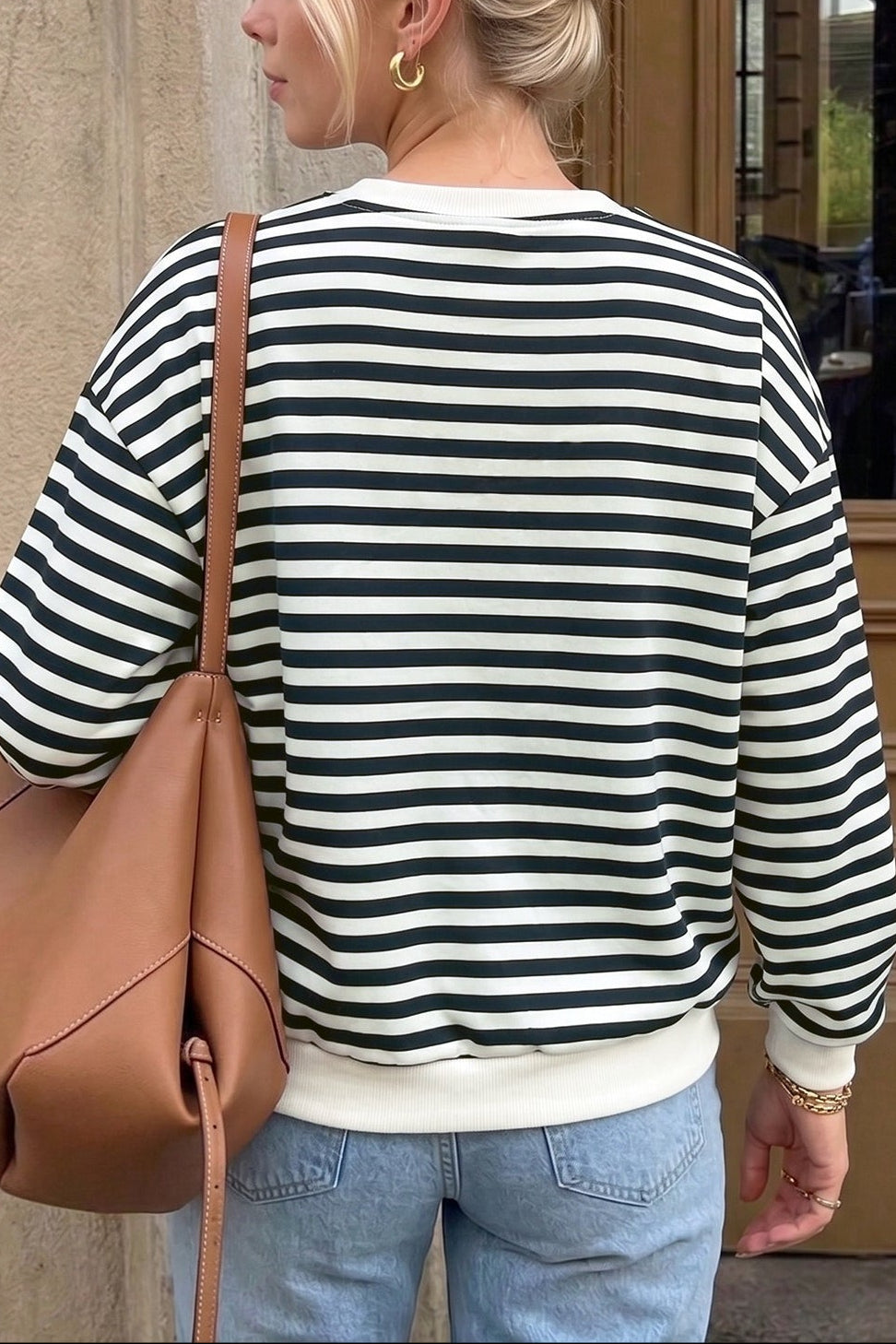 Striped Bow Detail Crewneck Sweatshirt