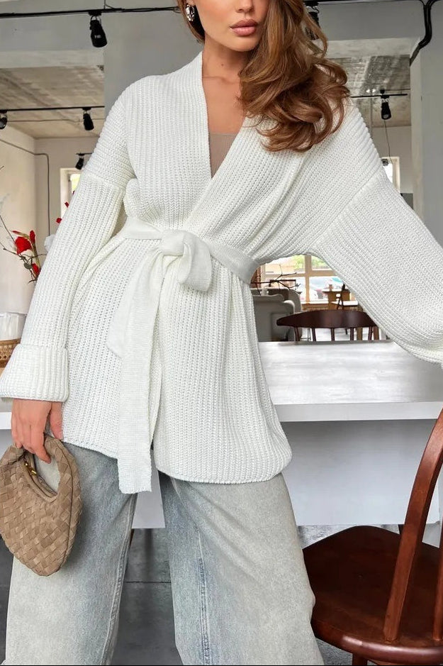 Relaxed Cozy Tie Waist Knit Cardigan