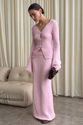 Frog Button Bell Sleeve Knit Maxi Skirt Set