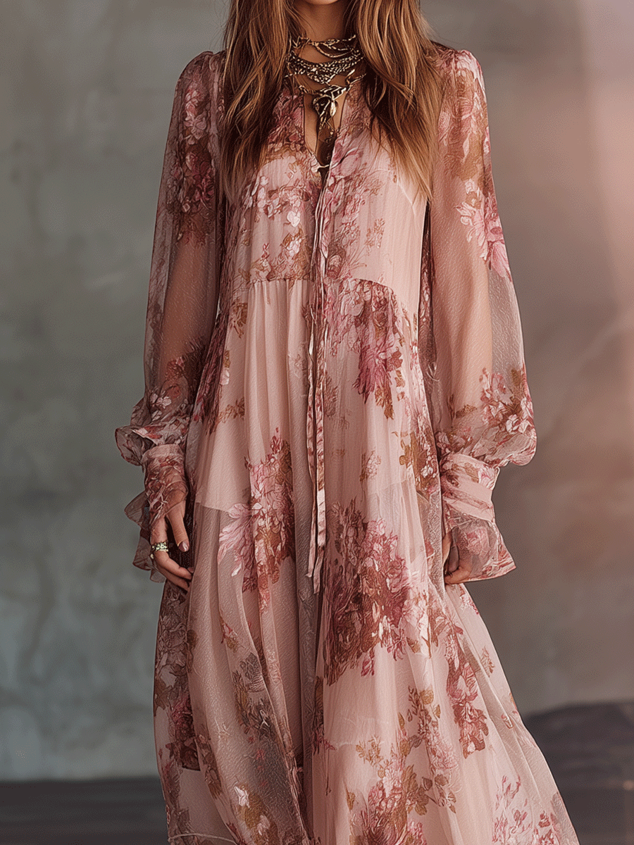Bohemian Floral Chiffon Maxi Dress