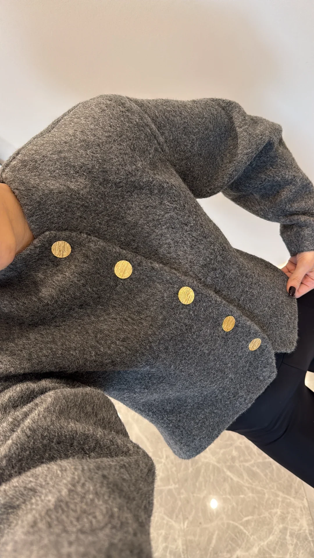Gold Button Collarless Balloon Sleeve Cropped Knit Jacket