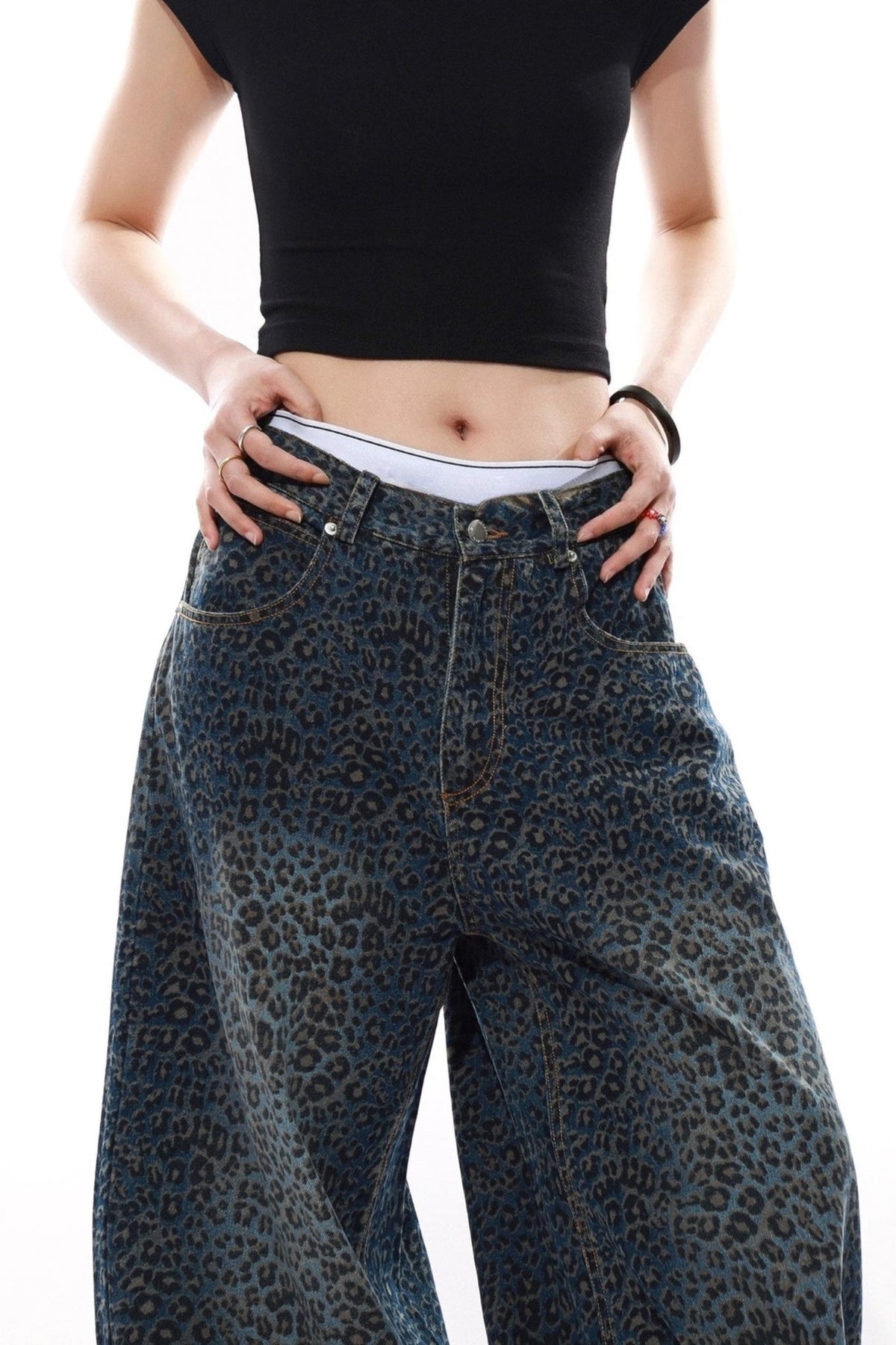 Leopard Print Balloon Wide Leg Jeans