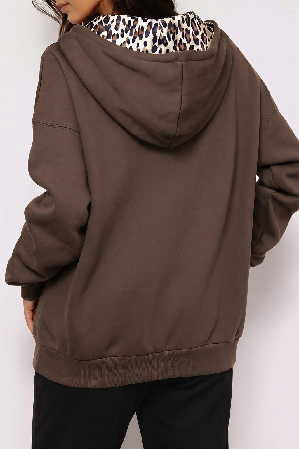 Leopard Lined Oversized Zip Hoodie