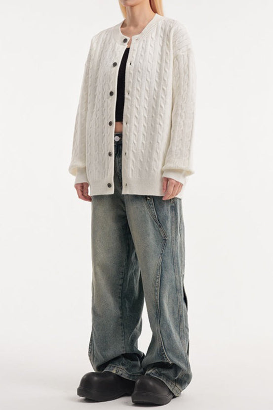Relaxed Fit Cable Cardigan