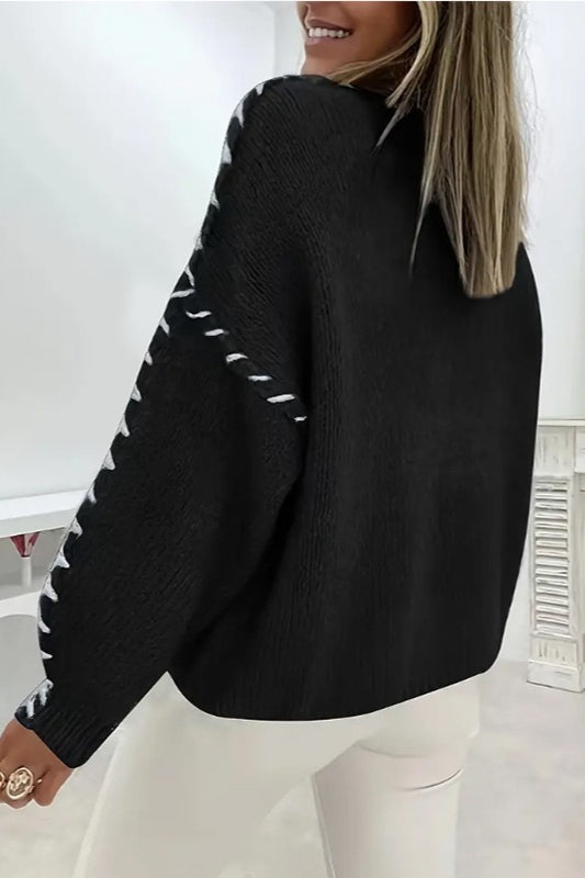 Contrast Lace Detail Crew Neck Knit Sweater