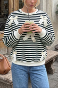 Striped Bow Detail Crewneck Sweatshirt