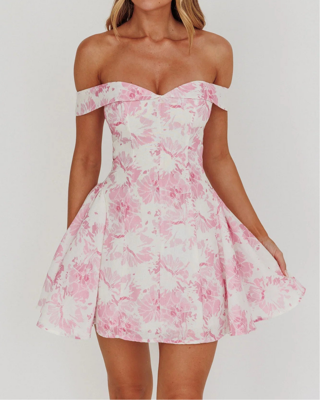 Courting Off-Shoulder Mini Dress Floral Pink