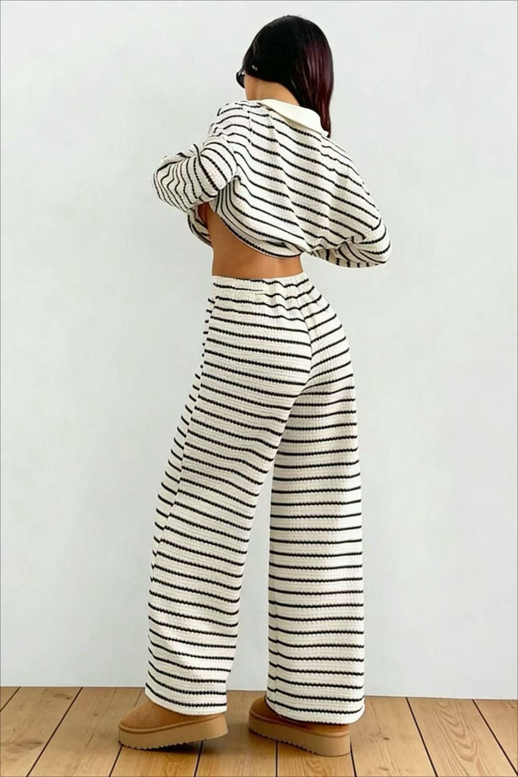 Contrast Stripe Polo Knit Lounge Set