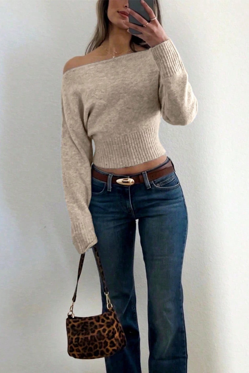 Off Shoulder Cropped Sweater