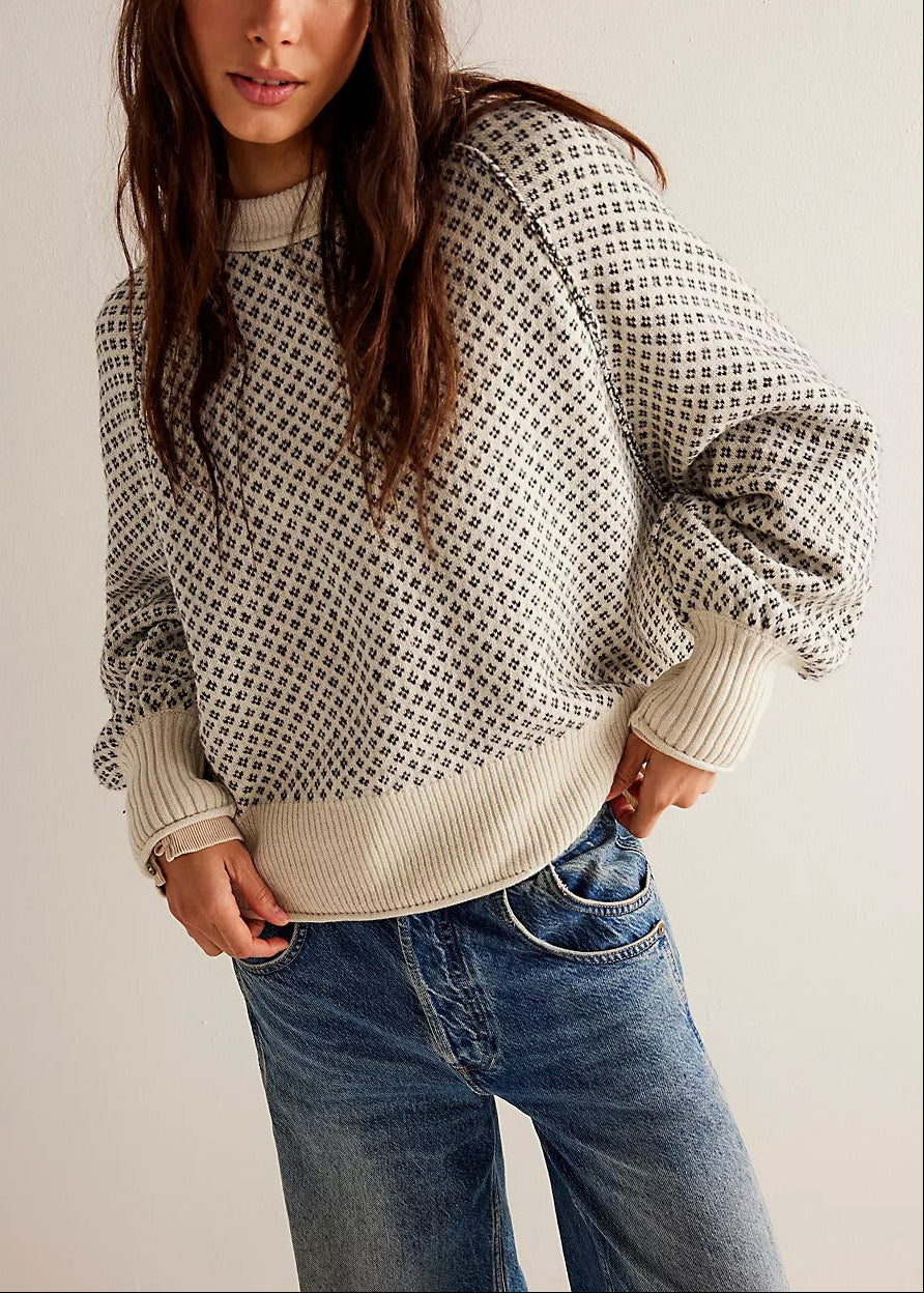 Dotted Panel Loose Crew Neck Sweatshirt