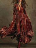 Elegant Bohemian Velvet Maxi With Draped Silhouette
