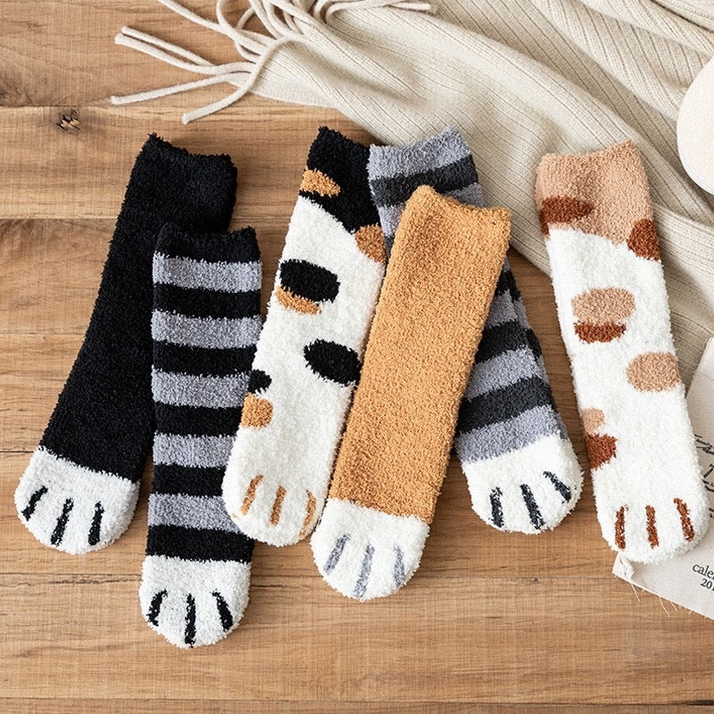 Lovely Cat Paw Inspired Fuzzy Plush Socks