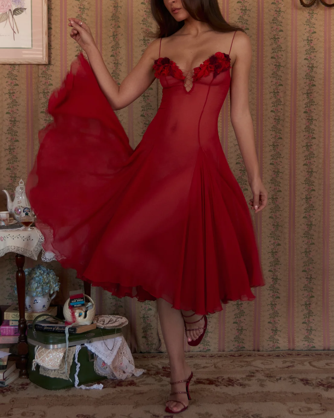 Strapless Draped Midi Dress