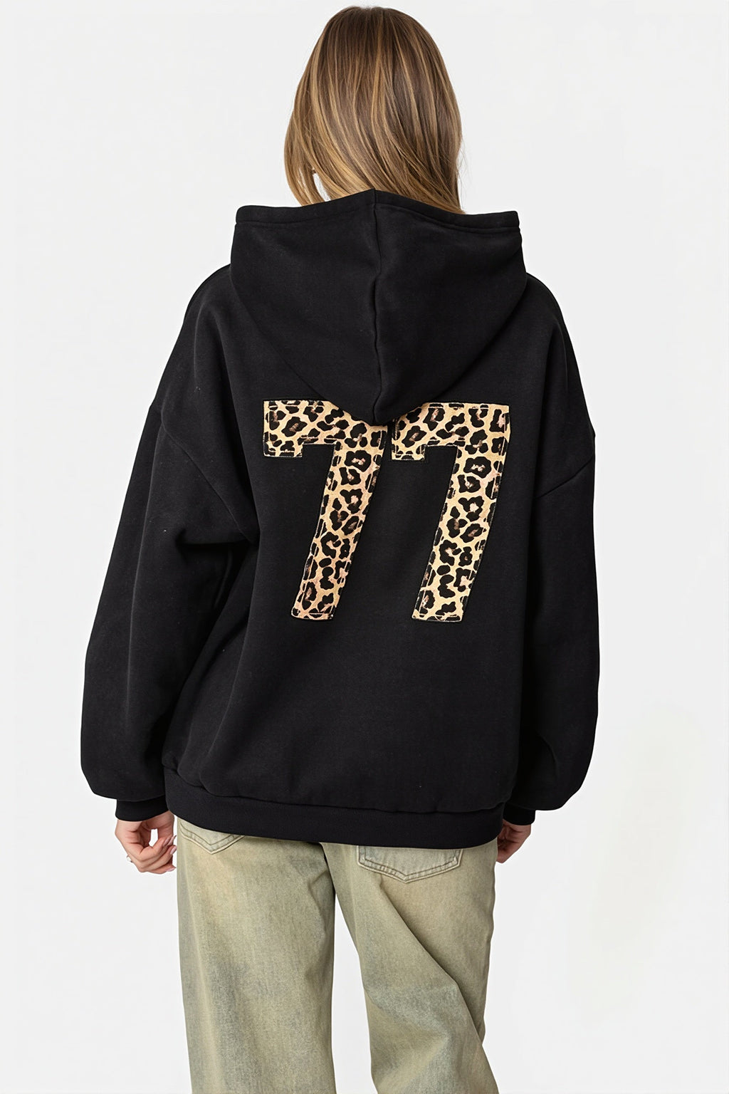Number Graphic Oversized Pullover Hoodie