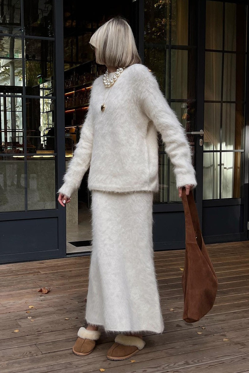 Pullover Sweater Midi Skirt Knit Set