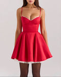 New Sweet Cute Style Fishbone Cinched Mesh Black Camisole Lace Puff Short Dress