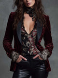 Burgundy Velvet Tailored Blazer With Black Contrast Lapel
