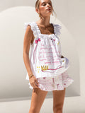 Loving Yourself  Print Ruffled Trim Short Tank Top Shorts Pajama Set