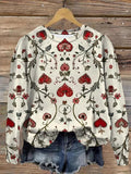 Valentine's Day Heart Floral Art Print Casual Crew Neck Sweatshirt