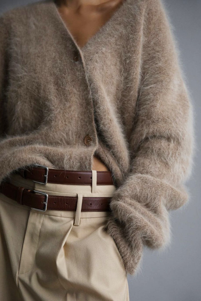 Plush V Neck Relaxed Button Knit Cardigan