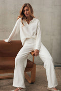 Faux Fur Polo Sweater Wide Leg Pants Set