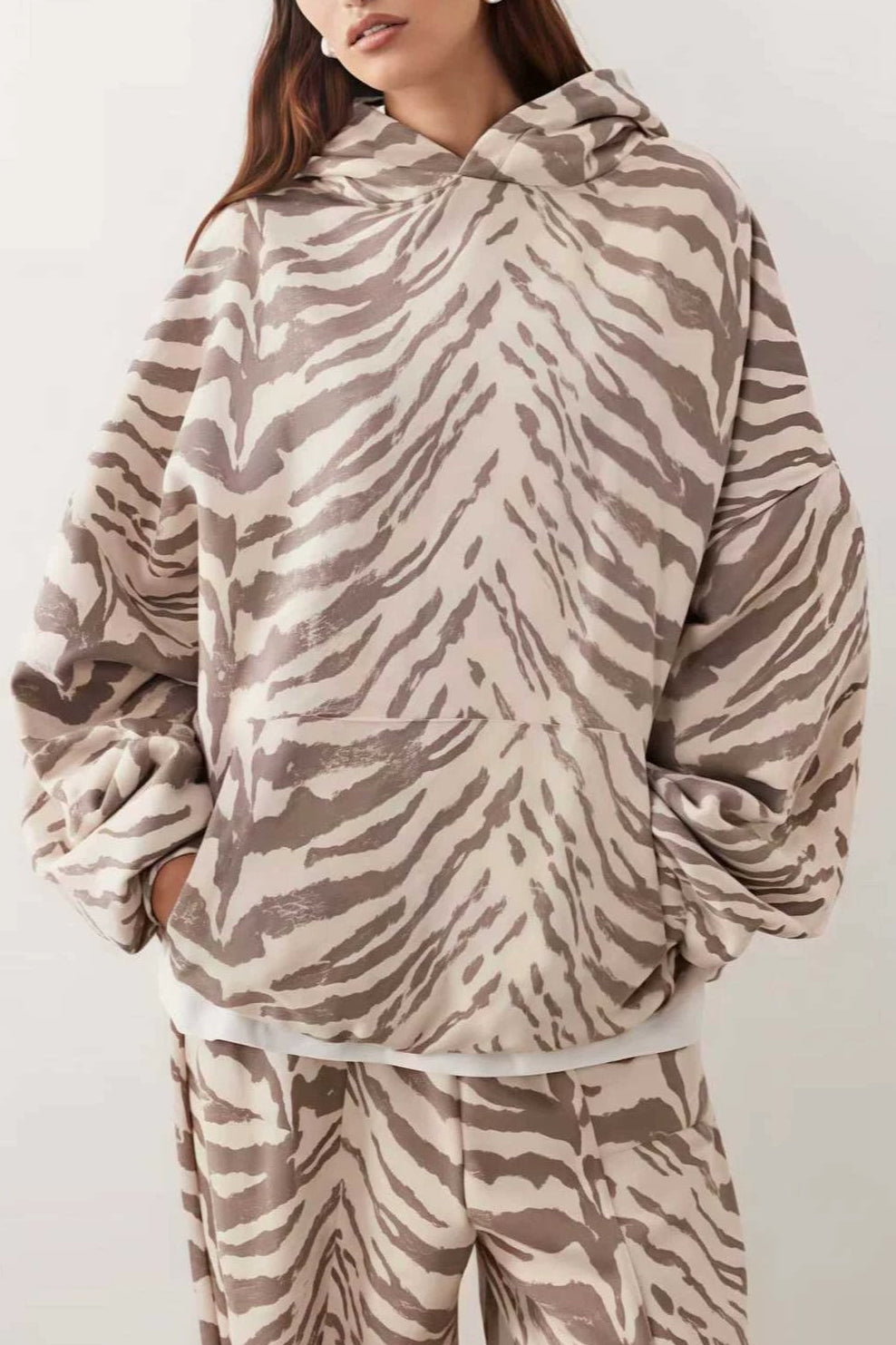 Zebra Print Oversized Street Hoodie