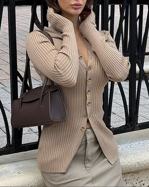 Solid Color Retro Knit Blouse