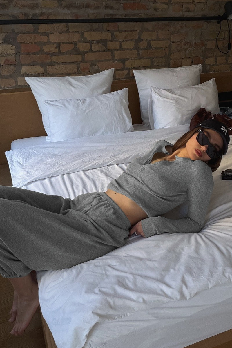 Henley Cropped Top Jogger Pants Set