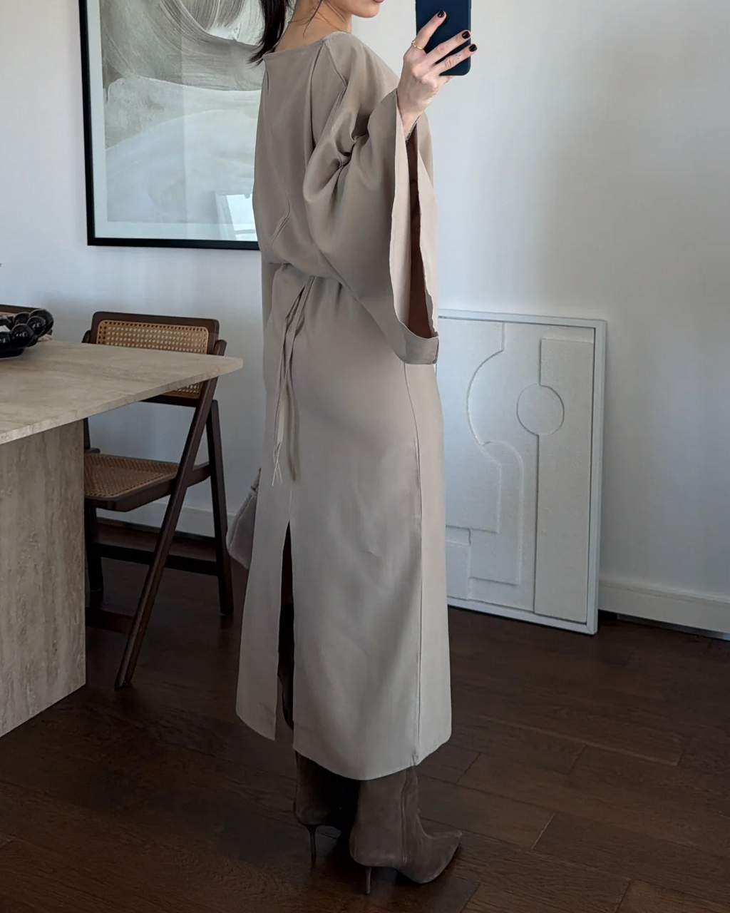 Batwing Sleeve Drawstring Waist Midi Dress