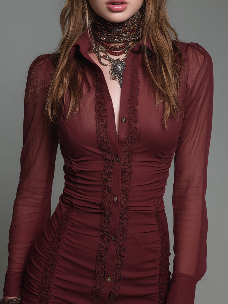 Elegant Slim-fitting Cotton Blend Mini Dress With Lace Trim