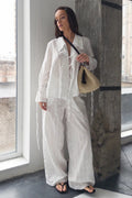 Collared Tie Front Sheer Shirt Pants Set