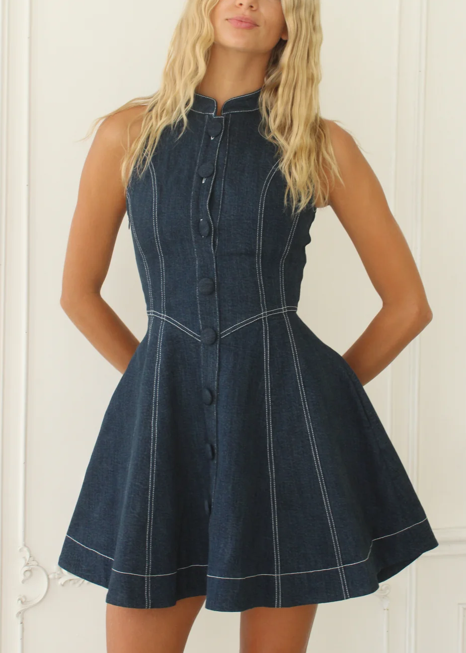 Halter Button-Front A-Line Mini Dress