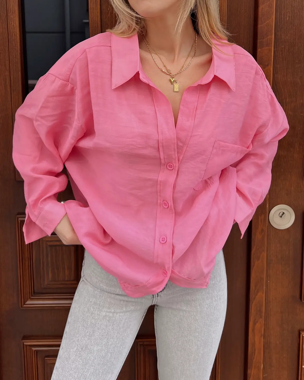 Linen-Blend Oversized Button-Down Longline Shirt