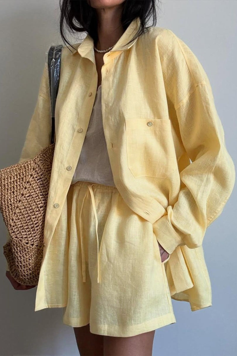 Relaxed Button Shirt Shorts Set