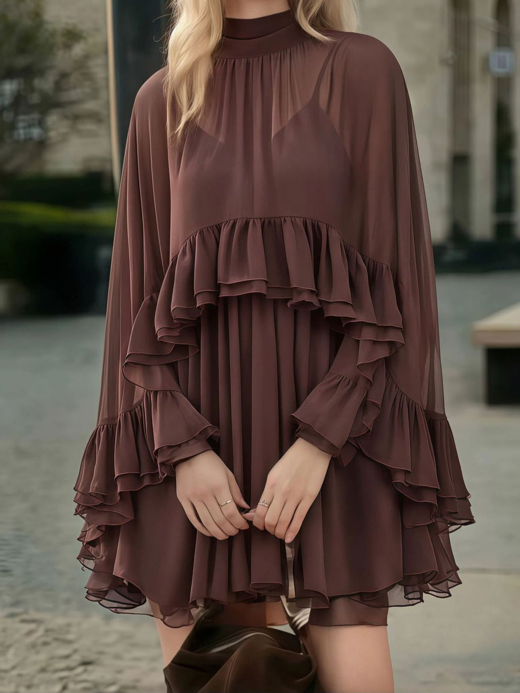 Elegant Chiffon Dress Fashion Inner Match Strap Two-Piece Set