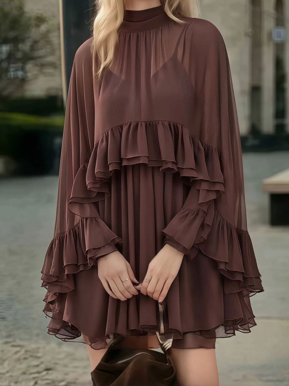 Elegant Chiffon Dress Fashion Inner Match Strap Two-Piece Set