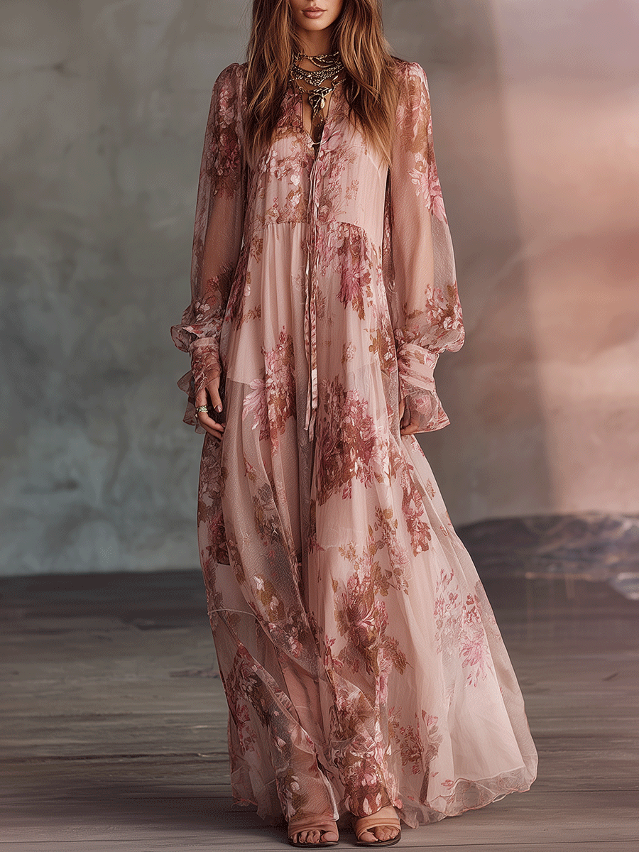 Bohemian Floral Chiffon Maxi Dress