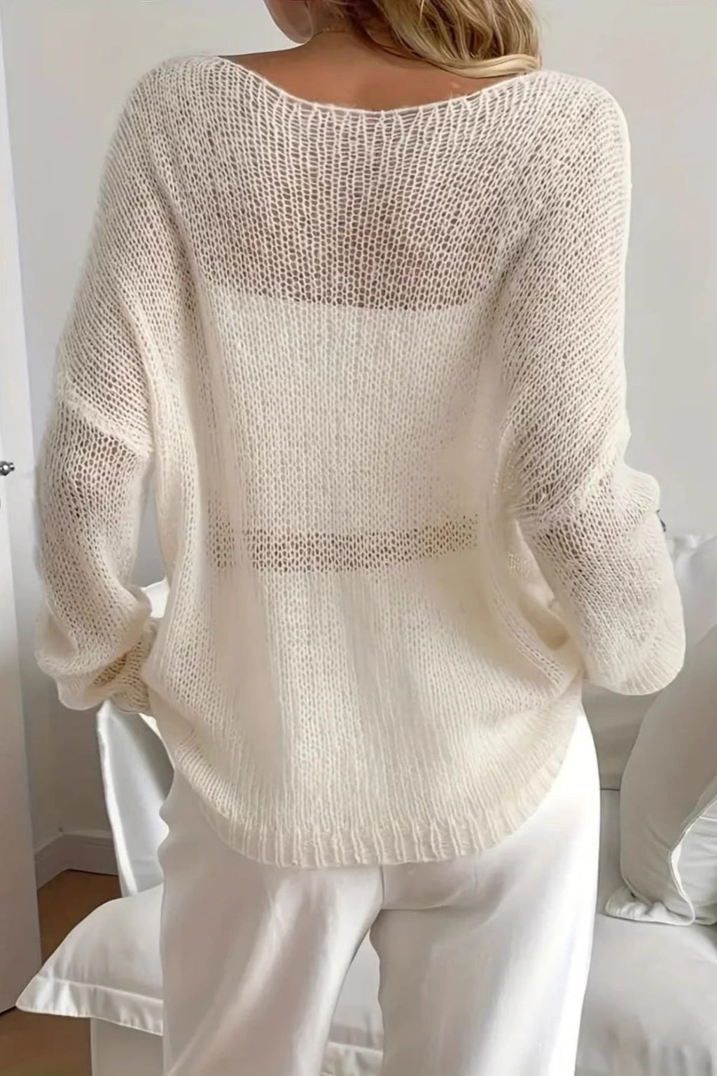 Sheer Wide Neck Open Knit Sweater