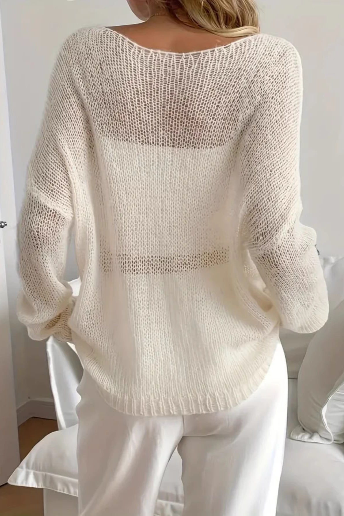 Sheer Wide Neck Open Knit Sweater