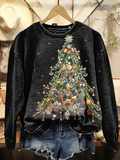 Women's Vintage Christmas Art Print Casual Long-Sleeve Crew Neck Sweatshirt