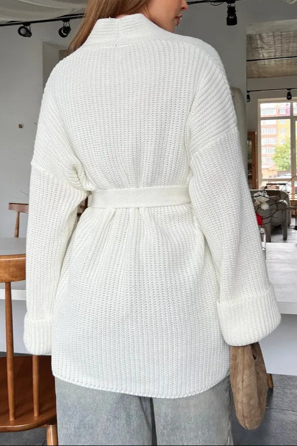 Relaxed Cozy Tie Waist Knit Cardigan